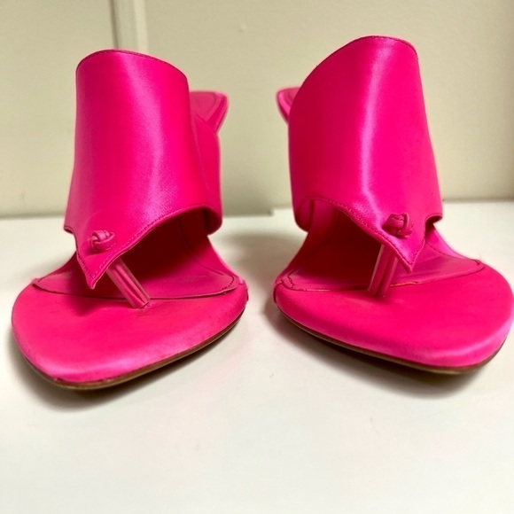 Zara SATIN EFFECT HIGH HEEL SANDALS Barbie neon pink women’s size 8 - Picture 6 of 12